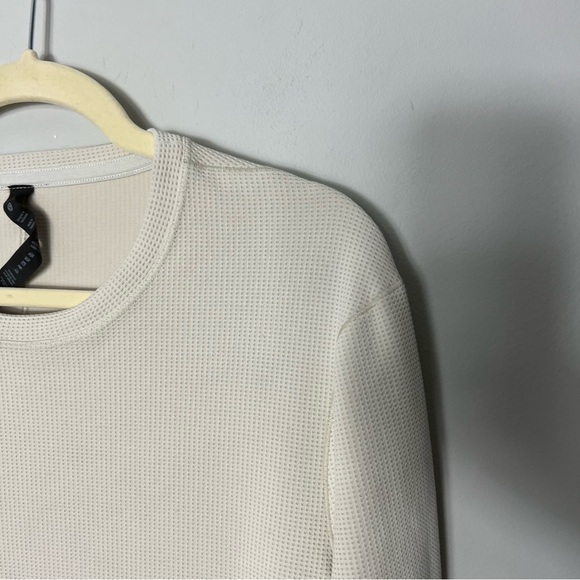 Lululemon Mens Cream Textured Crewneck Long Sleeve Pullover Shirt Size Med 18 - Picture 2 of 11